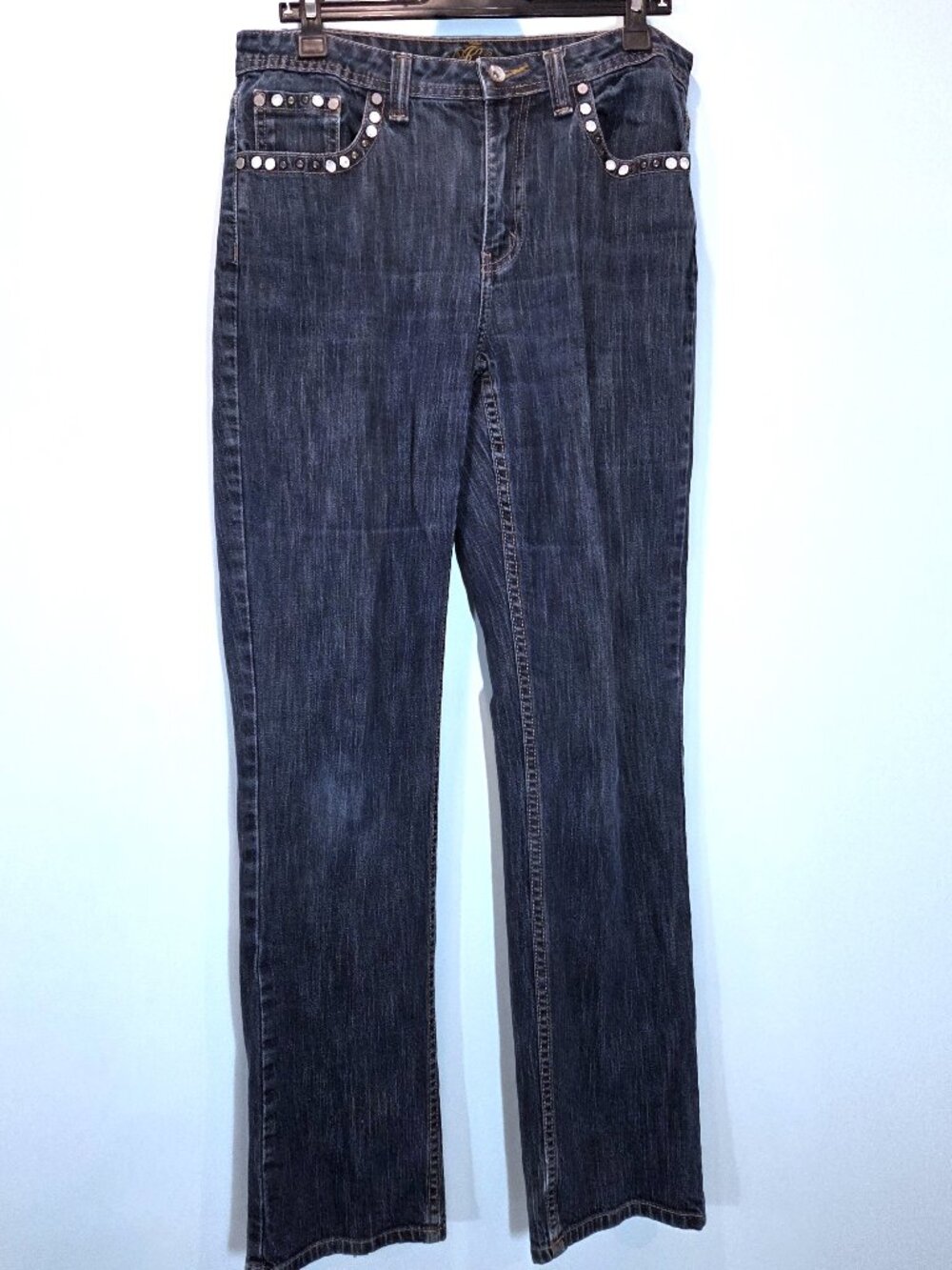 Kikit Rhinestone & Rivet Accent Straight Leg Jeans Size 8